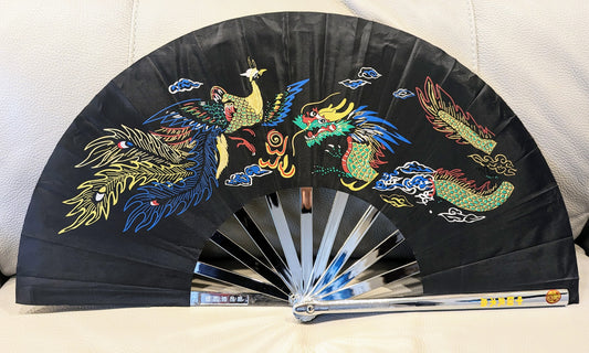 Black Dragon Phoenix Metal Fan Right Hand