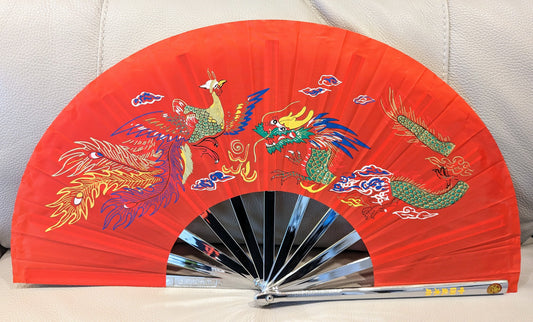 Red Dragon Phoenix Metal Fan Right Hand
