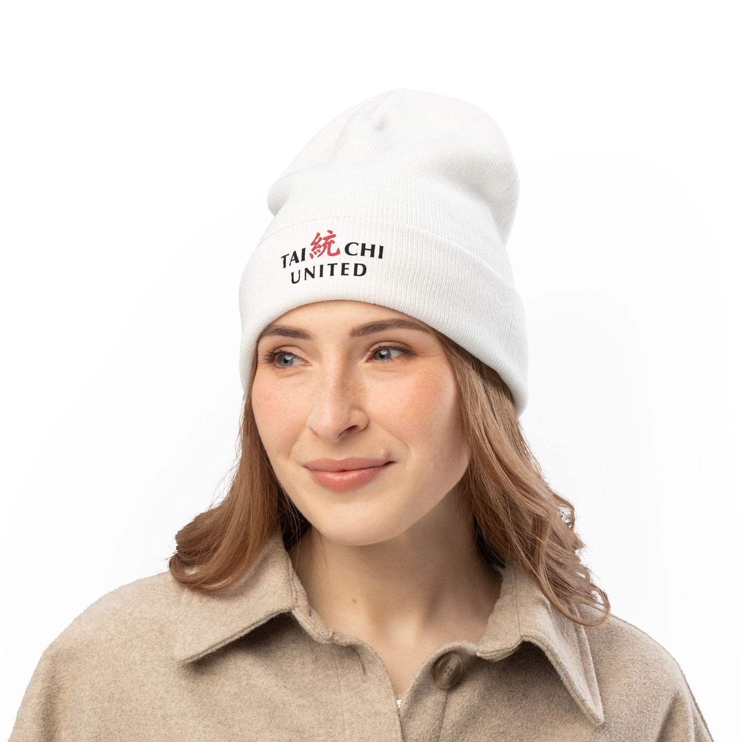 Embroidered Knit Beanie White