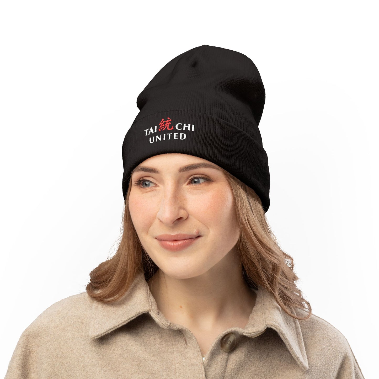 Embroidered Knit Beanie Black