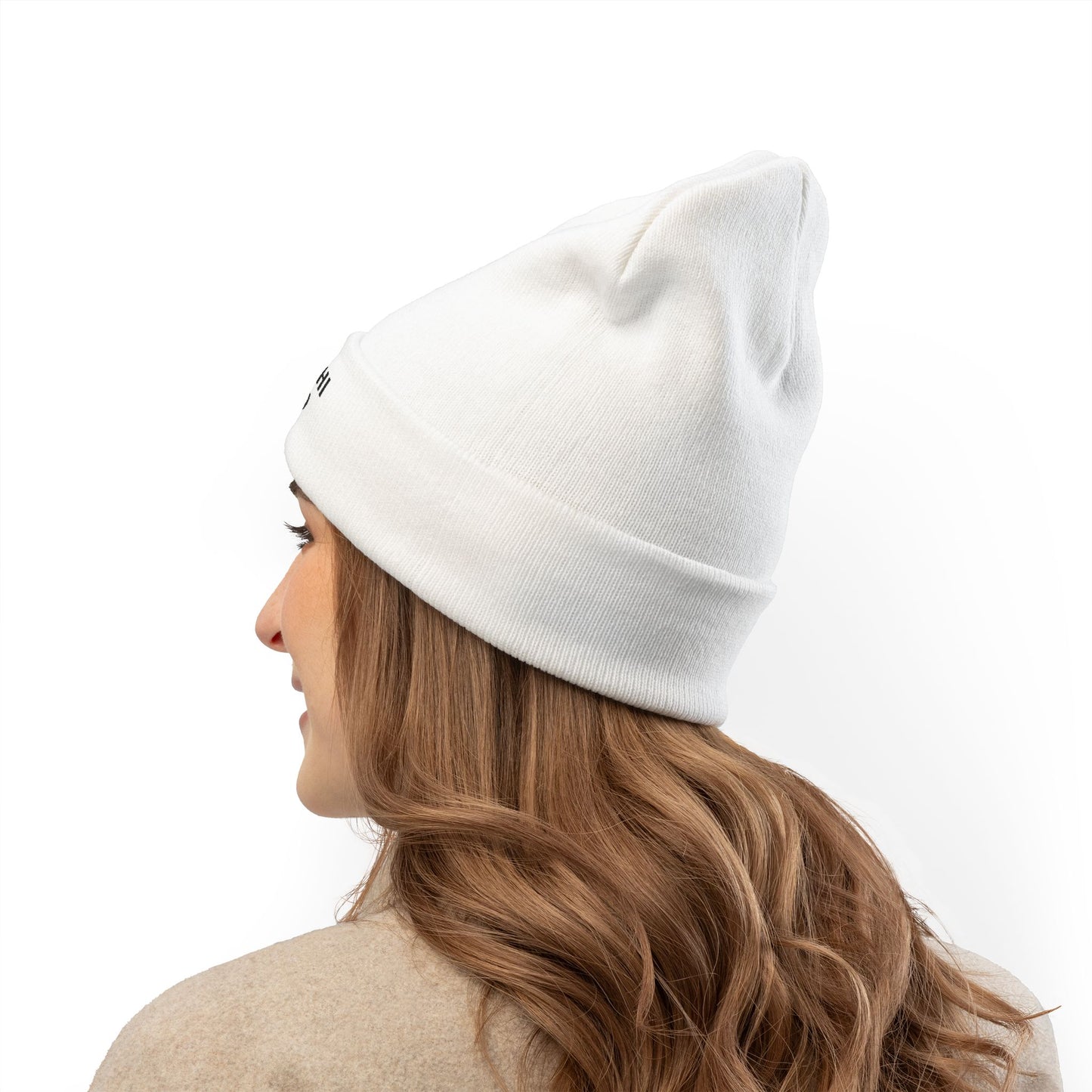 Embroidered Knit Beanie White