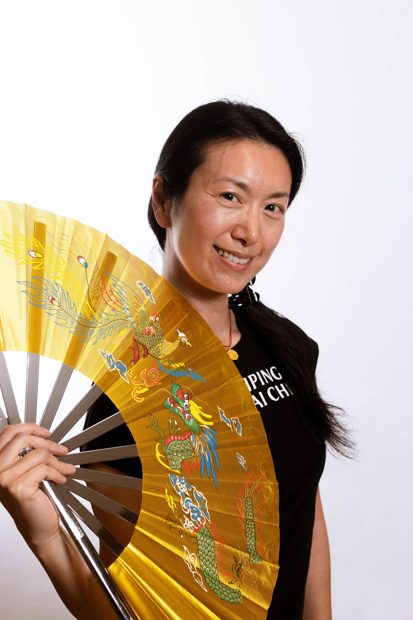 Black Dragon Phoenix Metal Fan Right Hand